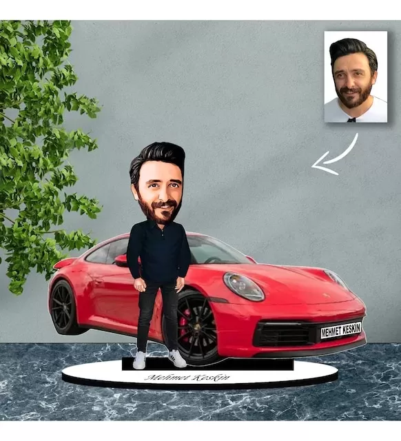 Kişiye Özel Karikatür Ferrari Arabalı Karikatür Biblo B16