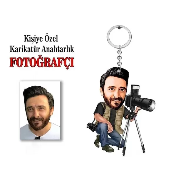 Kişiye Özel Erkek Karikatür Fotoğrafçı Anahtarlık