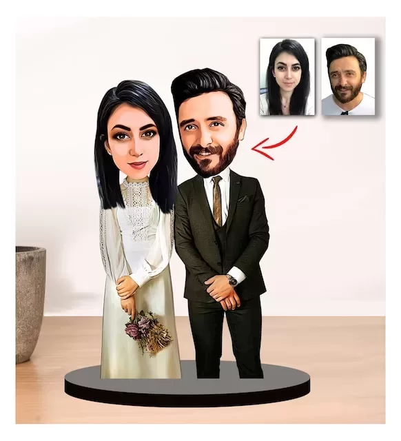 Kişiye Özel Karikatür Gelin Damat Çift, Sevgili, Nişanlı Biblo -M2