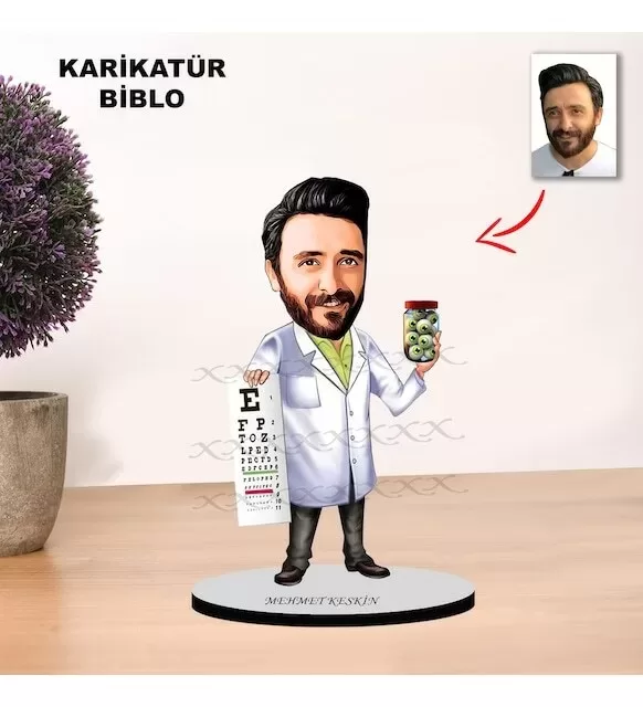 Kişiye Özel Karikatür Göz Doktoru Tasarımlı Erkek Biblo Xkb13