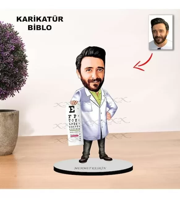 Kişiye Özel Karikatür Göz Doktoru Tasarımlı Erkek Biblo Xkb16