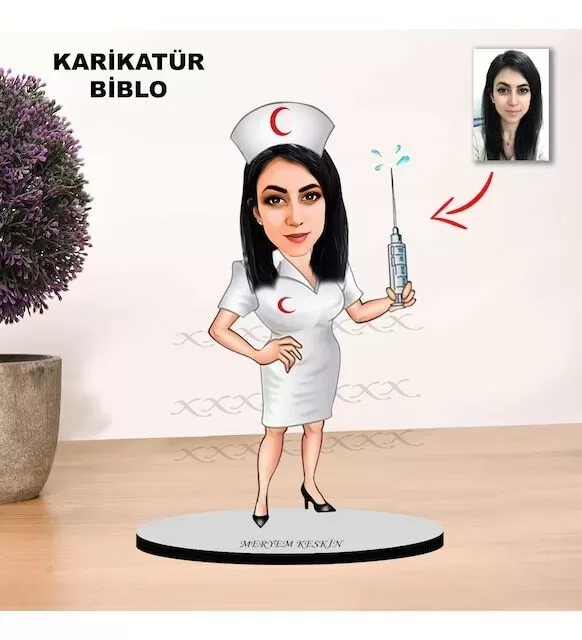 Kişiye Özel Karikatür Hemşire tasarımlı Kadın Biblo Xkbk3