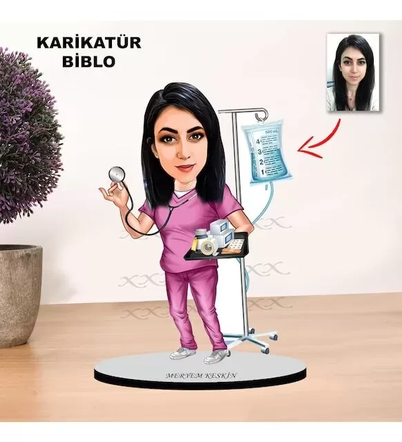 Kişiye Özel Karikatür Hemşire tasarımlı Kadın Biblo Xkbk4