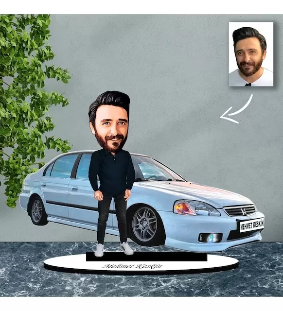 Kişiye Özel Karikatür Honda Civic Arabalı Karikatür Biblo B15