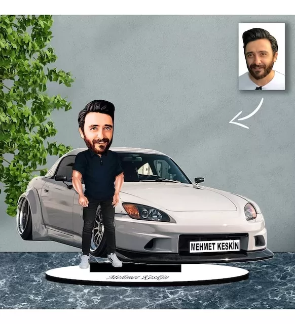 Kişiye Özel Karikatür Honda S2000 Arabalı Karikatür Biblo B12