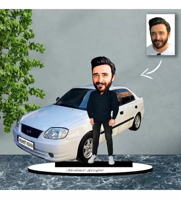 Kişiye Özel Karikatür Hyundai Accent Arabalı Karikatür Biblo B23