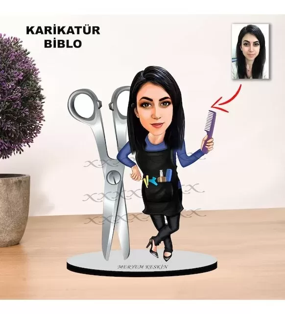 Kişiye Özel Karikatür Kadın Kuaförü Tasarımlı Biblo Xkbk9