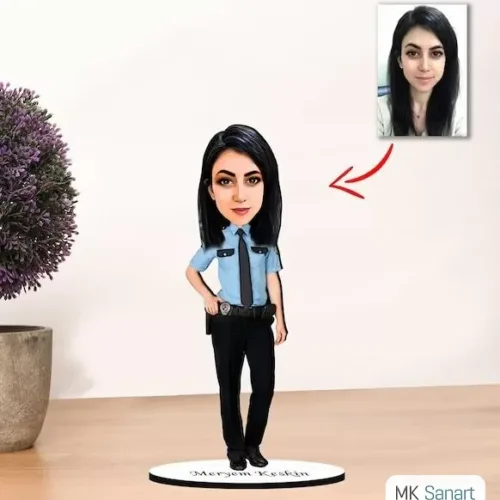 Kişiye Özel Karikatür Kadın Polis Biblo