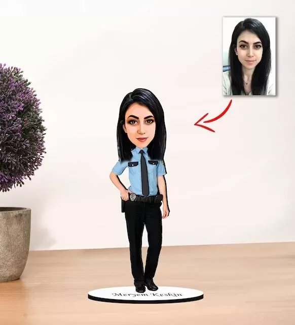Kişiye Özel Karikatür Kadın Polis Biblo
