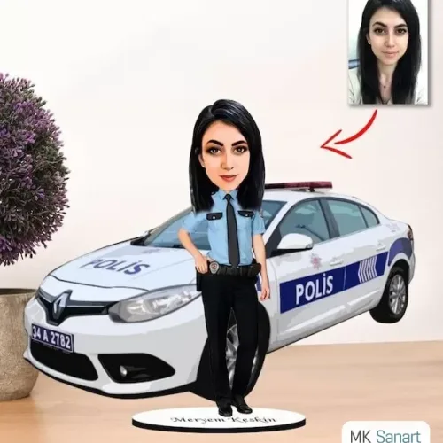 Kişiye Özel Karikatür Kadın Polis Biblo Model 1