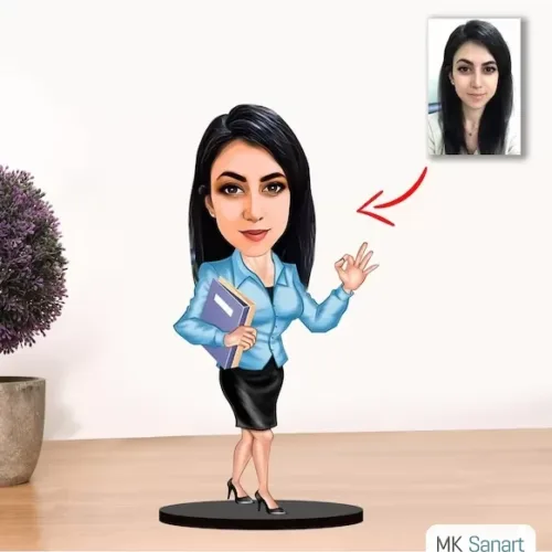 Kişiye Özel Karikatür Kadın Sekreter Biblo Model 4