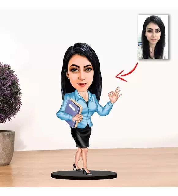 Kişiye Özel Karikatür Kadın Sekreter Biblo Model 4