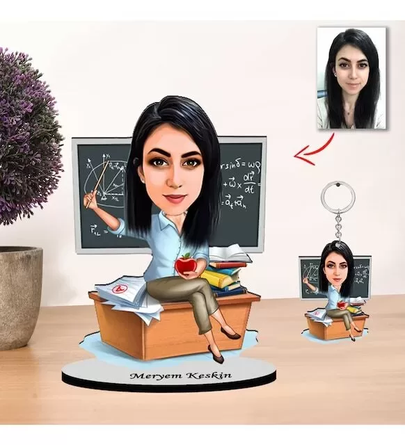 Kişiye Özel Karikatür Kadın Öğretmen Biblo Ve Anahtarlık 1