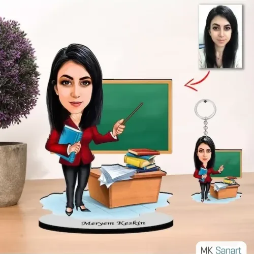 Kişiye Özel Karikatür Kadın Öğretmen Biblo Ve Anahtarlık 2
