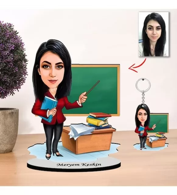 Kişiye Özel Karikatür Kadın Öğretmen Biblo Ve Anahtarlık 2