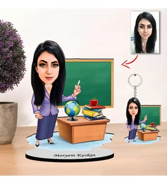Kişiye Özel Karikatür Kadın Öğretmen Biblo Ve Anahtarlık 3