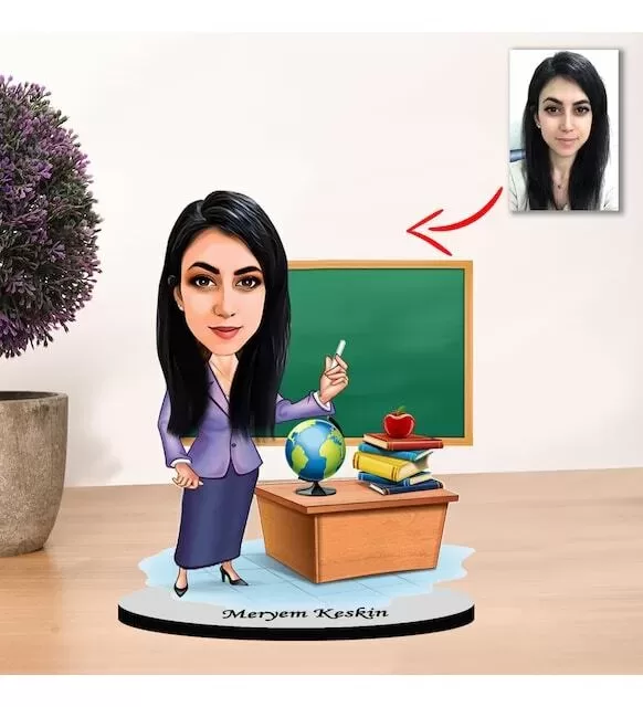 Kişiye Özel Karikatür Kadın Öğretmen Biblo X1