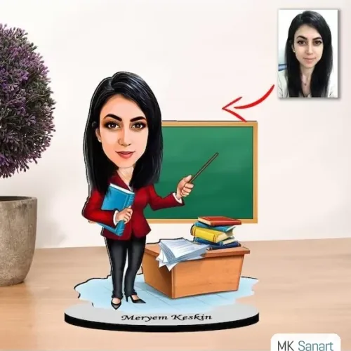 Kişiye Özel Karikatür Kadın Öğretmen Biblo X2