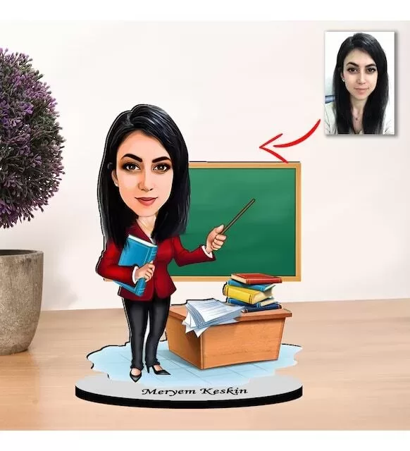 Kişiye Özel Karikatür Kadın Öğretmen Biblo X2