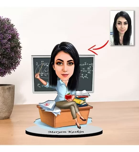Kişiye Özel Karikatür Kadın Öğretmen Biblo X3