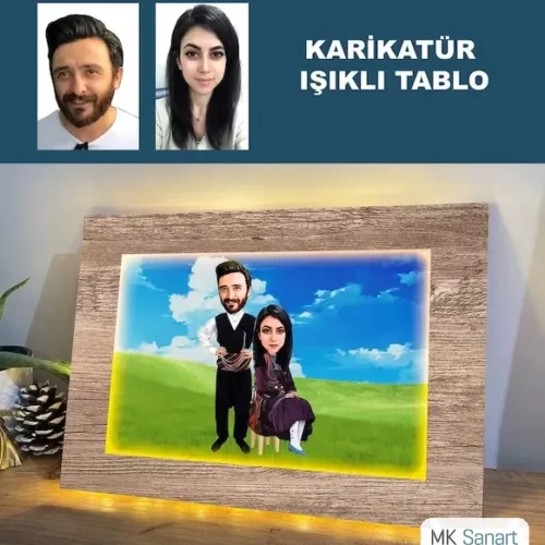 Kişiye Özel Karikatür Karadeniz Çift, Sevgili, Evli Işıklı T…