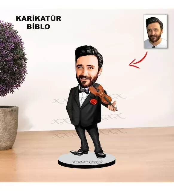 Kişiye Özel Karikatür Kemancı, Keman Çalan Tasarımlı Erkek Biblo Xkb2