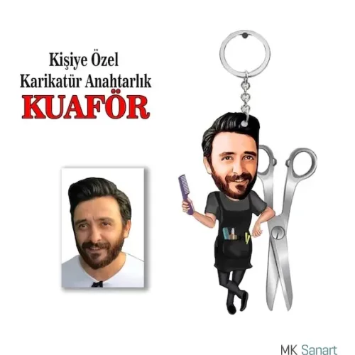 Kişiye Özel Erkek Karikatür Kuaför Anahtarlık
