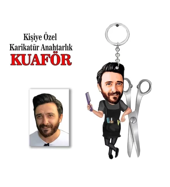 Kişiye Özel Erkek Karikatür Kuaför Anahtarlık