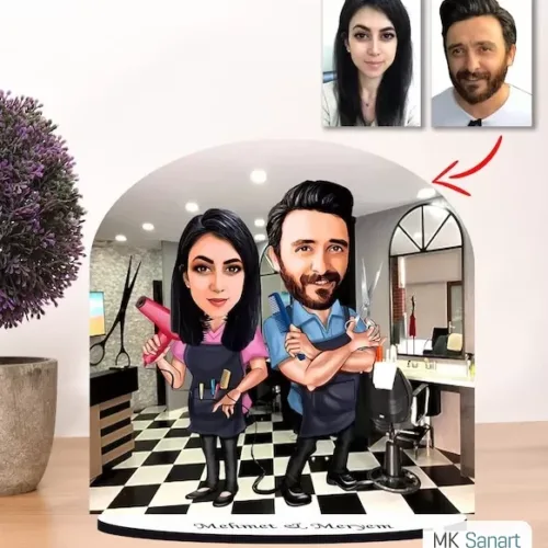 Kişiye Özel Karikatür Kuaför Çift, Sevgili Biblo