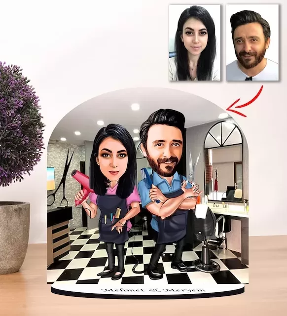 Kişiye Özel Karikatür Kuaför Çift, Sevgili Biblo