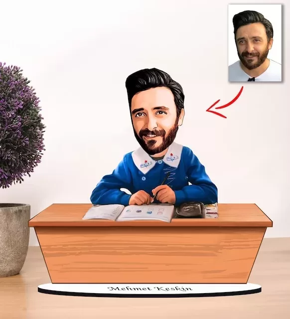 Kişiye Özel Karikatür Mavi Önlük Erkek Biblo