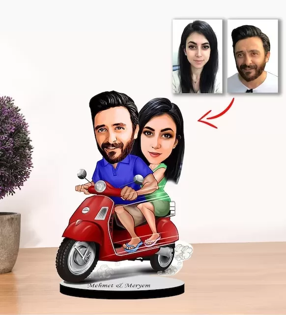 Kişiye Özel Karikatür Motorlu Çift, Sevgili Biblo