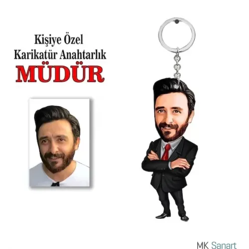 Kişiye Özel Erkek Karikatür Müdür Anahtarlık