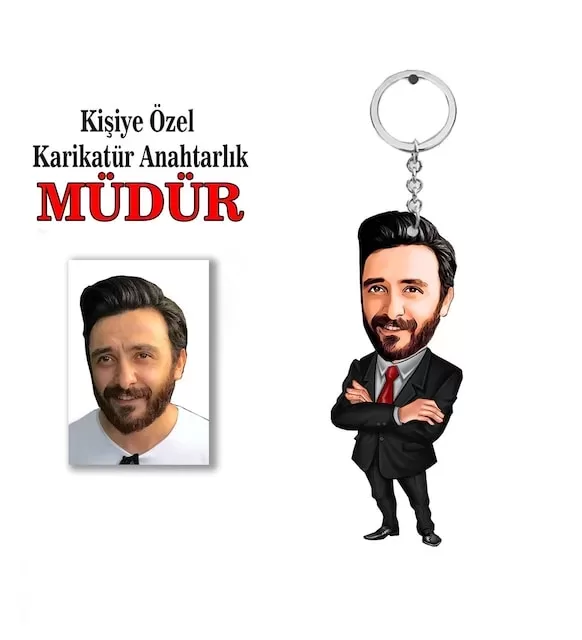 Kişiye Özel Erkek Karikatür Müdür Anahtarlık