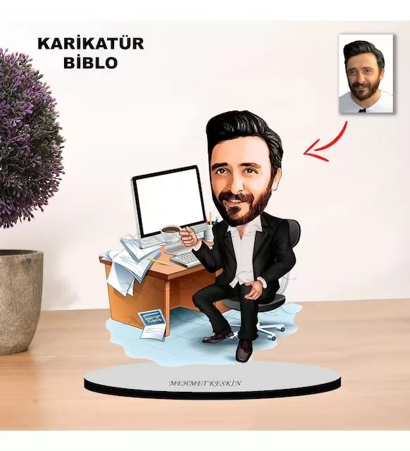 Kişiye Özel Karikatür Muhasebeci, Bankacı, Memur Tasarımlı Erkek Biblo Xkb6