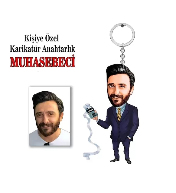 Kişiye Özel Erkek Karikatür Muhasebeci, Mali Müşavir Anahtarlık