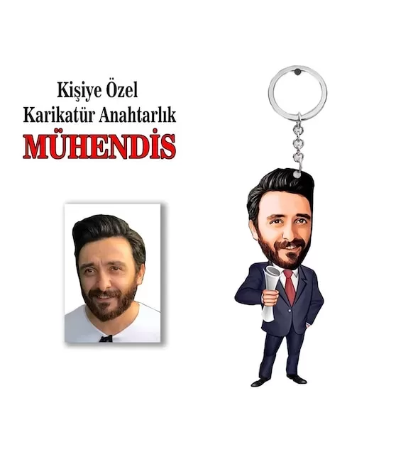 Kişiye Özel Erkek Karikatür Mühendis Anahtarlık