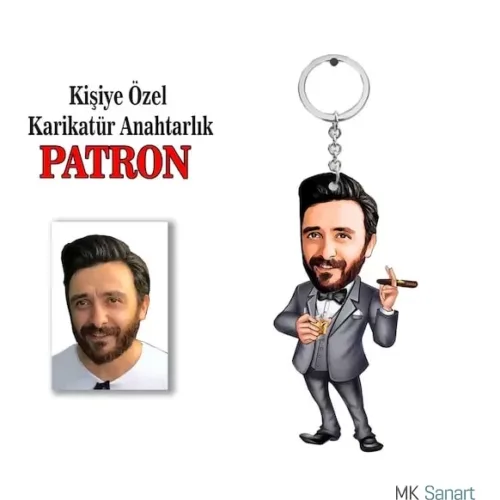 Kişiye Özel Erkek Karikatür Patron Anahtarlık