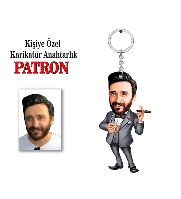 Kişiye Özel Erkek Karikatür Patron Anahtarlık