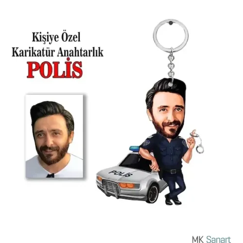 Kişiye Özel Erkek Karikatür Polis Anahtarlık