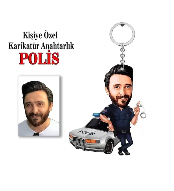 Kişiye Özel Erkek Karikatür Polis Anahtarlık