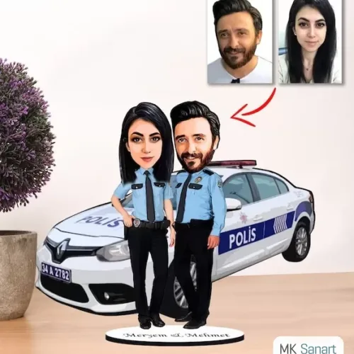 Kişiye Özel Karikatür Polis Çift, Sevgili Biblo