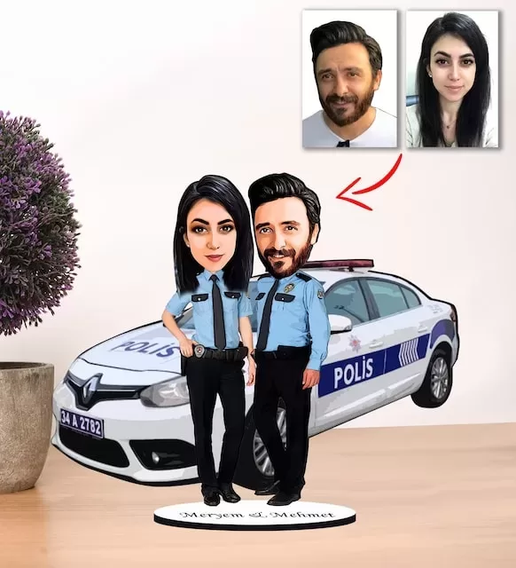 Kişiye Özel Karikatür Polis Çift, Sevgili Biblo