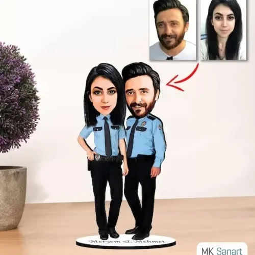 Kişiye Özel Karikatür Polis Çift, Sevgili Biblo