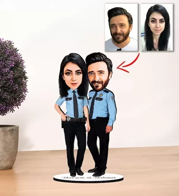 Kişiye Özel Karikatür Polis Çift, Sevgili Biblo