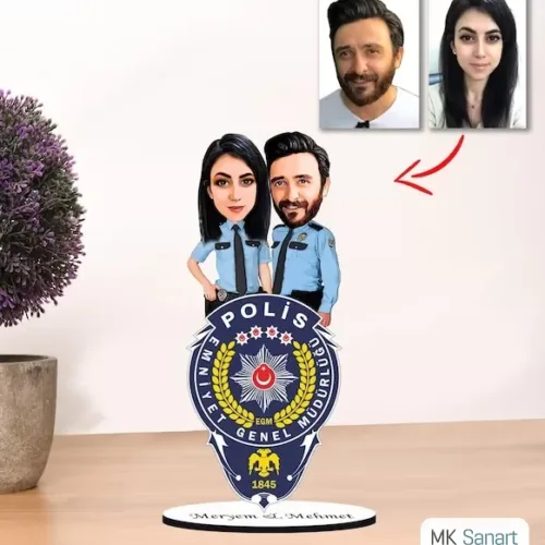 Kişiye Özel Karikatür Polis Çift, Sevgili Biblo