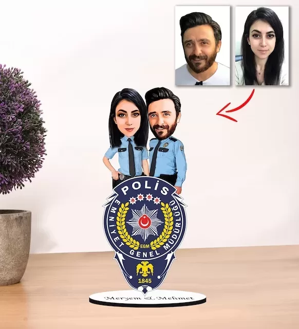 Kişiye Özel Karikatür Polis Çift, Sevgili Biblo