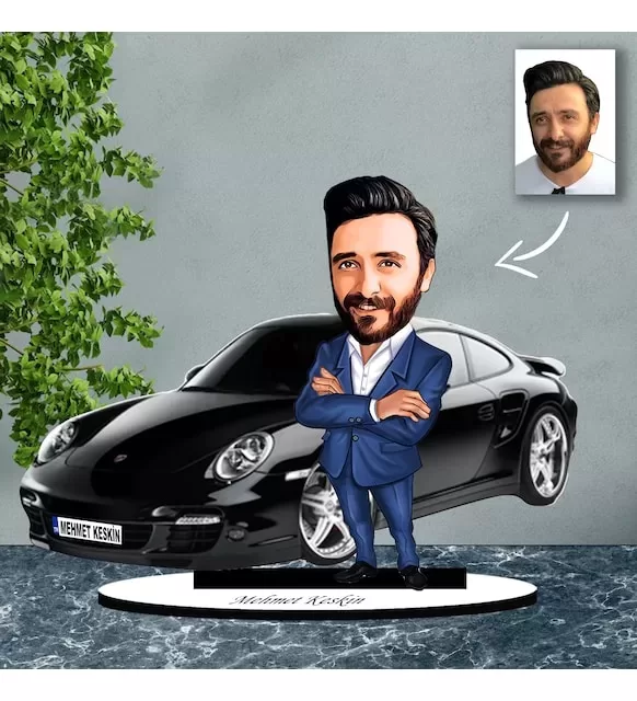 Kişiye Özel Karikatür Porsche Arabalı Karikatür Biblo B22