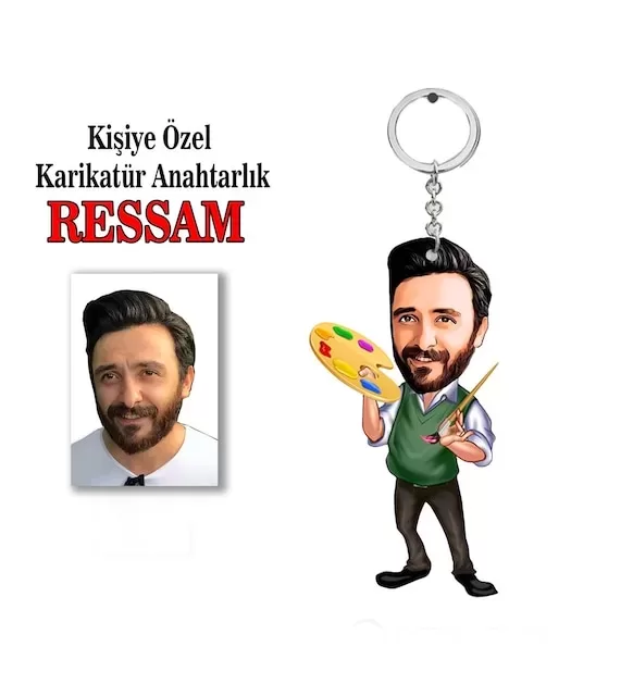 Kişiye Özel Erkek Karikatür Ressam Anahtarlık