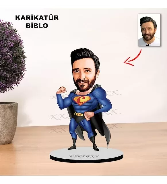 Kişiye Özel Karikatür Süpermen Tasarımlı Erkek Biblo Xkb8
